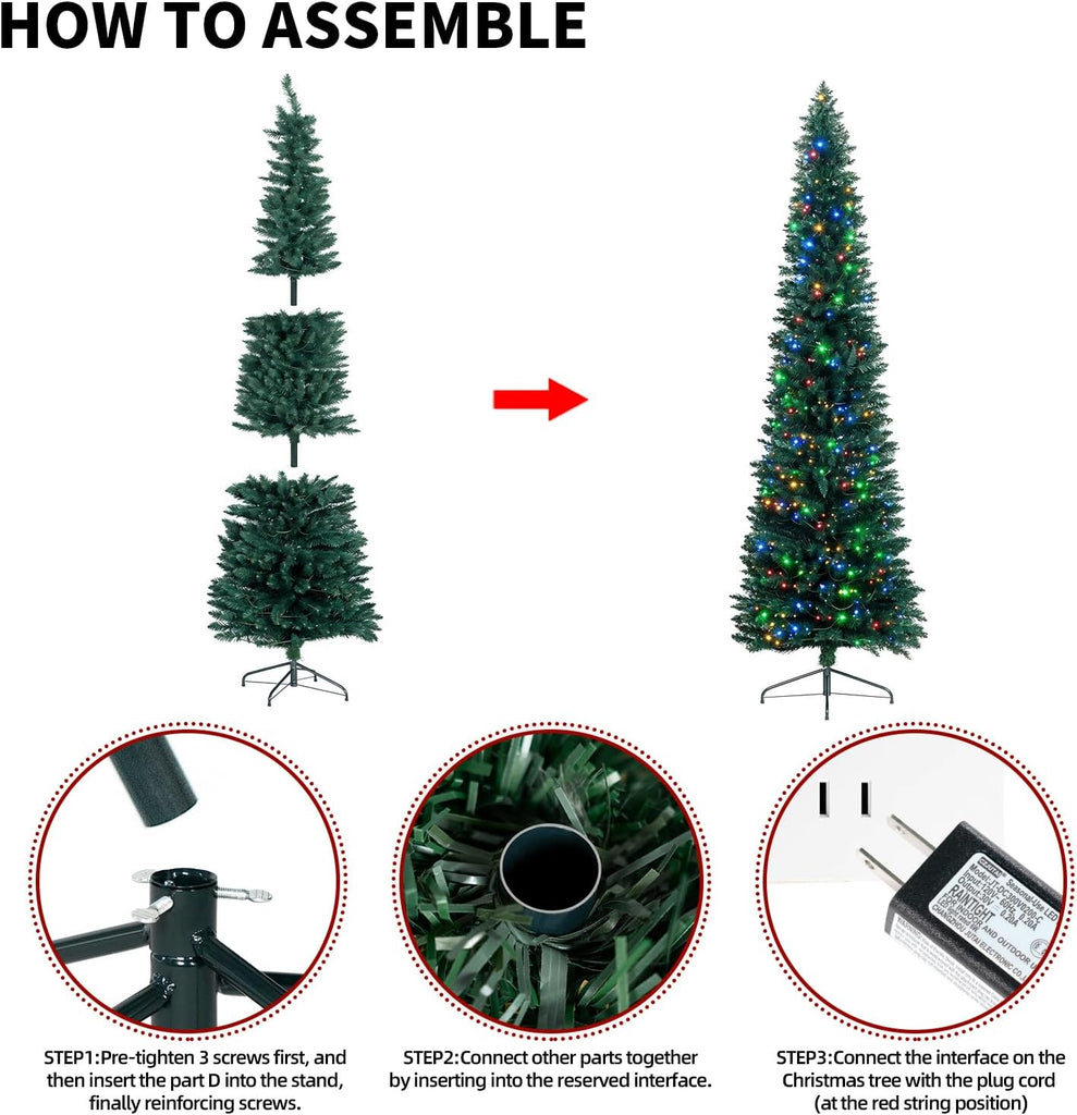 Prelit Slim Pencil Christmas Tree,Artificial Tall Skinny Xmas Tree