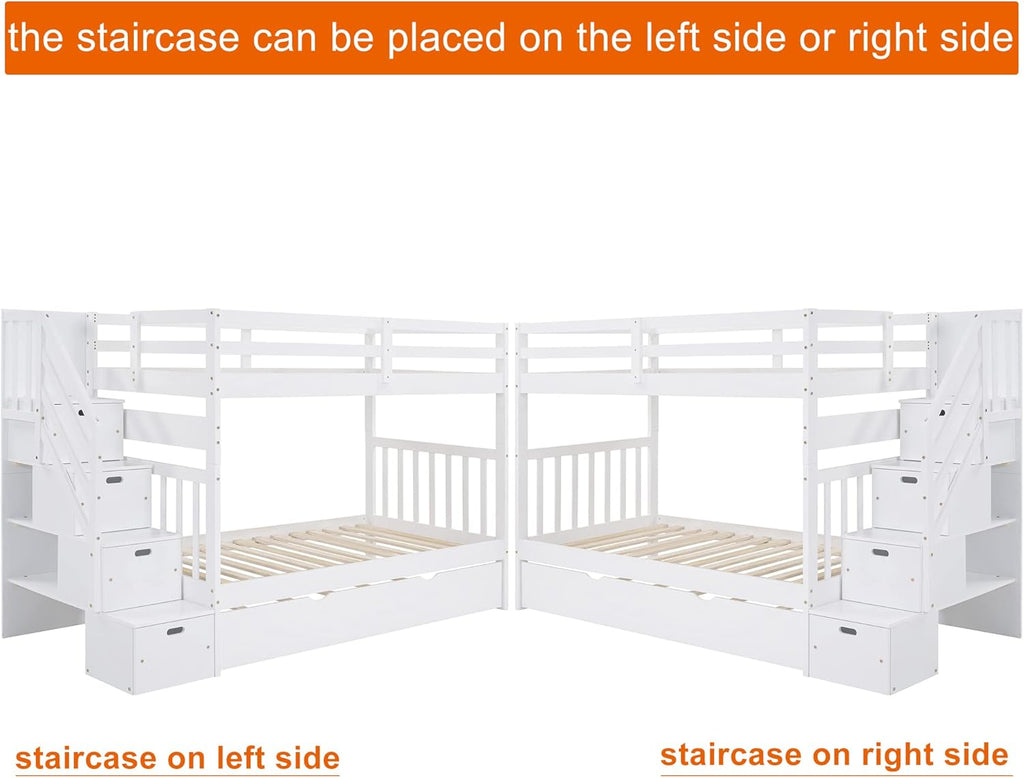 Stairway Twin Over Full Bunk Bed with Twin Trundle and Drawers