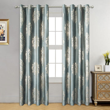 Extra Long Room Darkening Curtains, Retro Floral Pattern Foil Stamping Printed Drapes for Sliding Door, 2 Panels 60 x