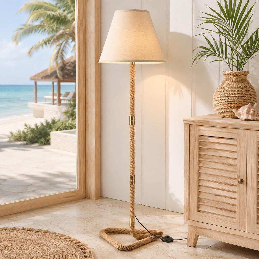 Rustic Floor Lamp, Rope Lamps with Linen Shade