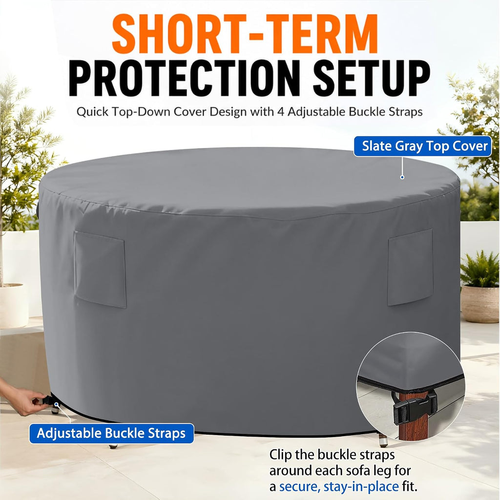 Round Patio Table Cover Zipper Outdoor Furniture Cover Waterproof | Fully Enclosed, Zipper Bottom, 4 Air Vents, 84"D