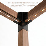 10x12 FT Retractable Pergola with Solar LED Lights, Wood-Grain Aluminum Frame, Water & UV-Resistant Adjustable Canopy
