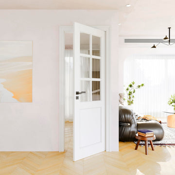28" x 80" Clear Glass Slab Door, 6-Lite Glass French Interior Door, Pre-Finished Paintable Single Panel Pantry
