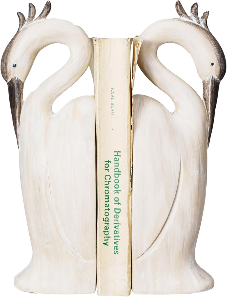 Resin Heron Bookends, Cream
