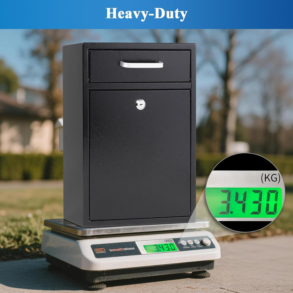 Locking Mailbox Mount Mailboxes Large, Security Drop Box with Lock, 16.2H x 11.22L x 4.72W Inches, Black XLarge