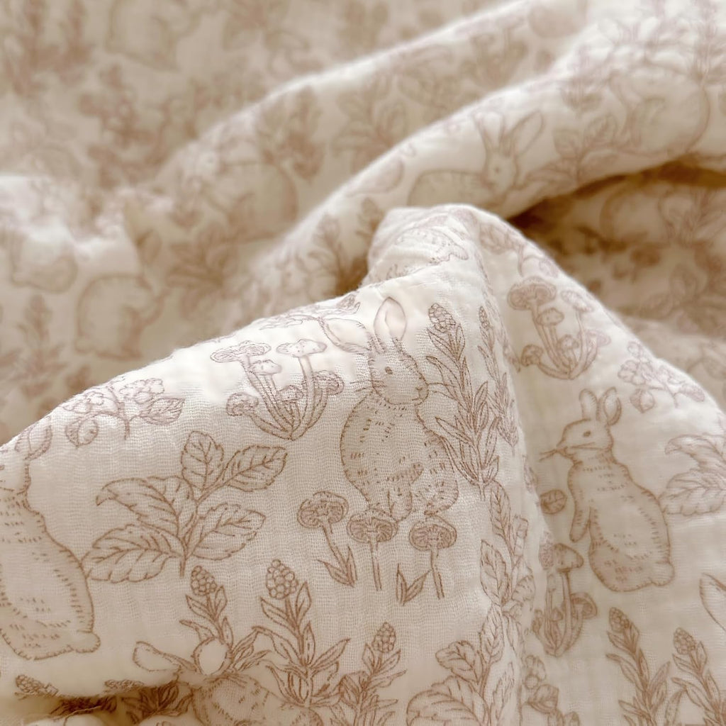 Cotton Muslin Blanket for Toddler Girls Boys Rabbit Pattern Baby Quilted Blanket Lightweight Soft Toddler Comforter
