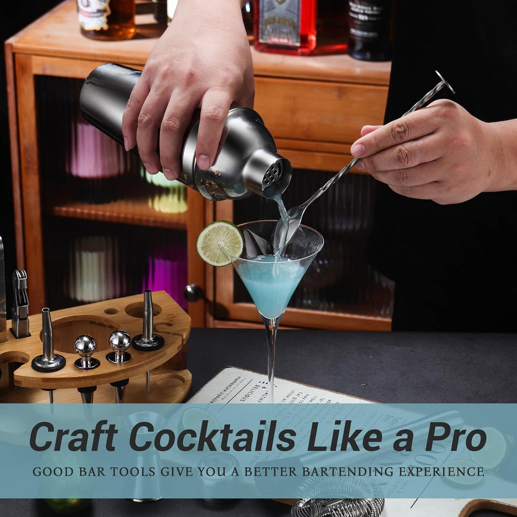Cocktail Shaker Set Bartender Kit with Stand, Drink Mixer Set with Stainless Steel Bar Accessories Tools: - Set of 12