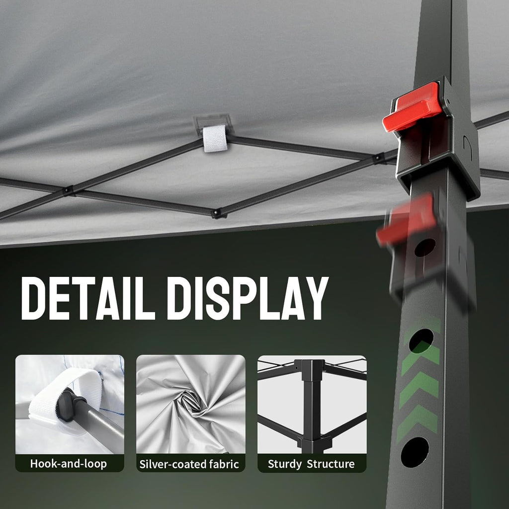 10x10 Pop Up Canopy Tent - Patented Center Lock One Push Instant Outdoor Canopy Beach Tent with STO-N-Go Bag 8 S - 6PP5