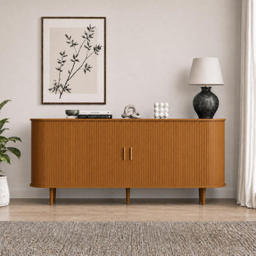 71" Sideboard Buffet Cabinet with Storage, Mid Century Modern Coffee Bar Cabinet with Sliding Doors and1 Drawer, Large
