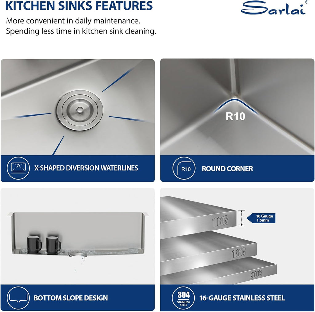 32 Undermount Kitchen Sink Stainless Steel - 32x19 Kitchen Sink Single Bowl Undermount Sinks 16 Gauge Round Corner