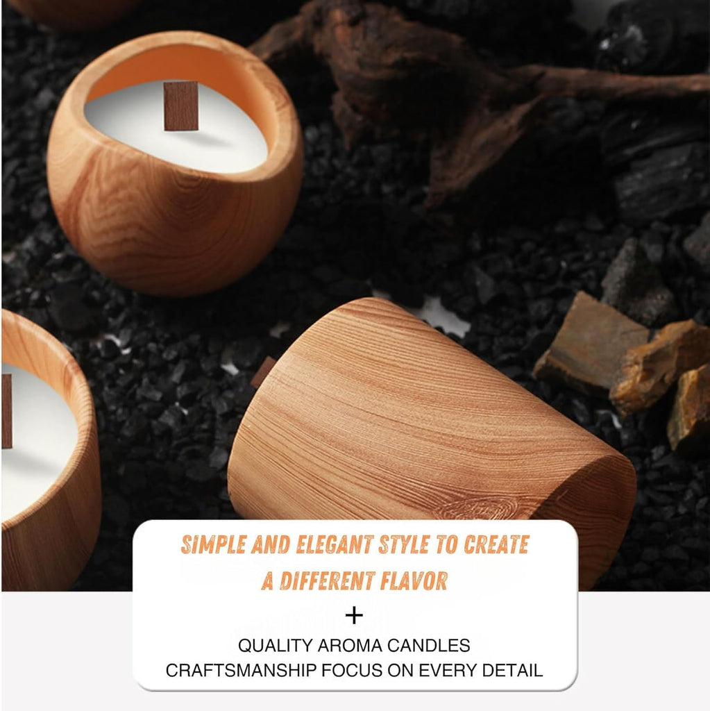 Nordic Pottery Vessel - Wooden Texture Ceramic Container for Scented Candle Crafting & Aromatherapy (3.15 x 3.54 in) - Set of 3