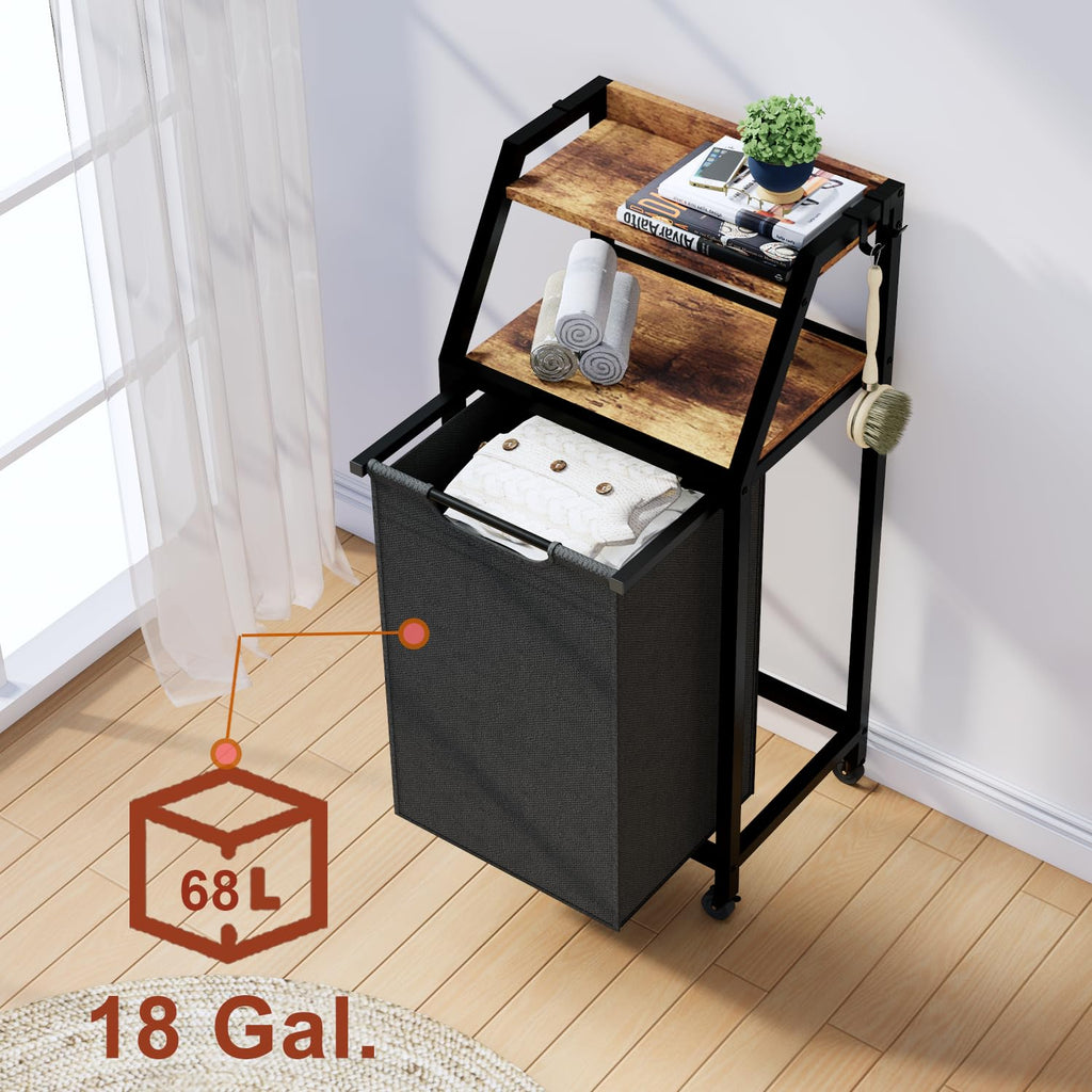 Laundry Hamper, Laundry Sorter, Rolling Laundry Basket with Wheels, 2 Shelves, 18 Gal(68L), Pull-Out and Removable