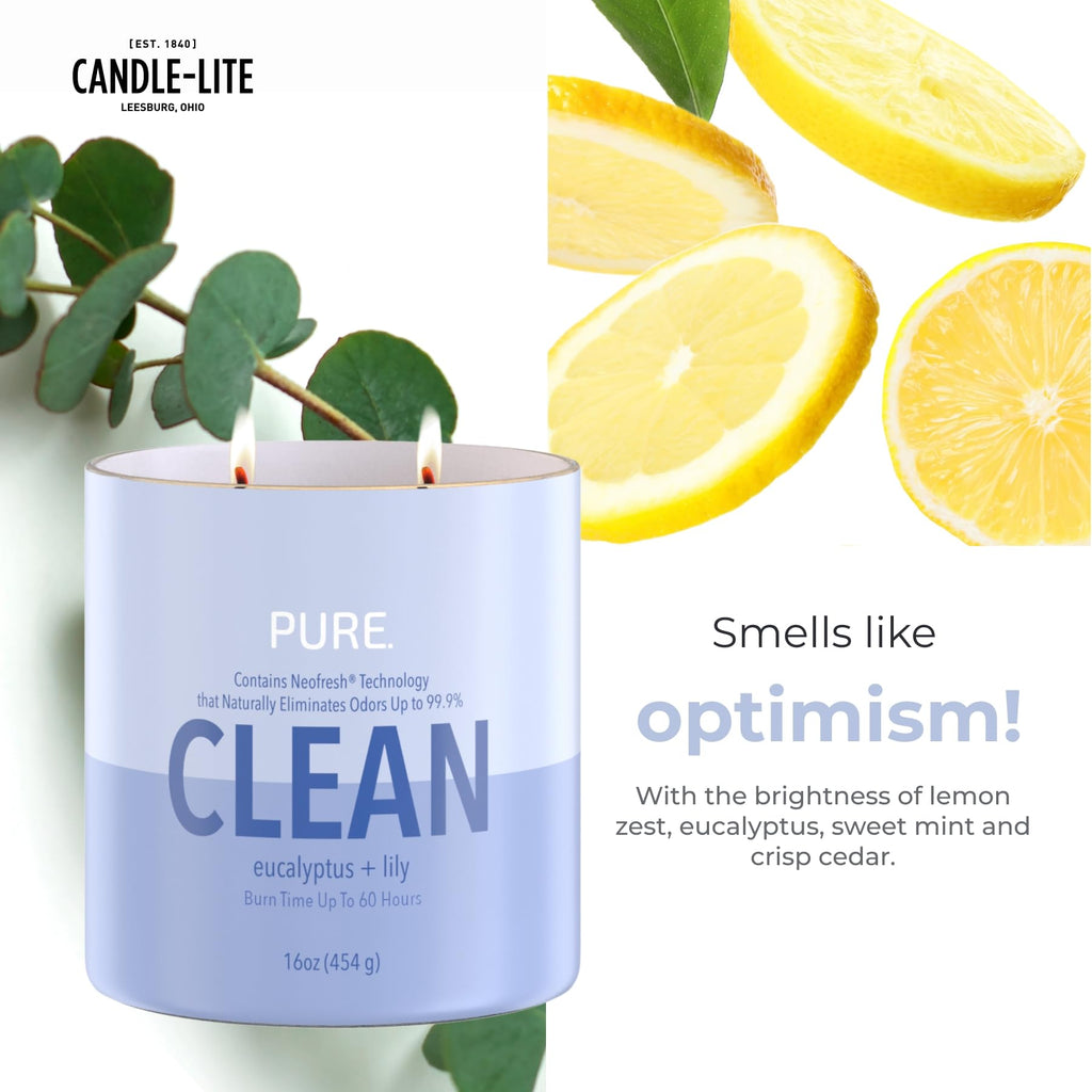 Pure Eucalyptus & Lily Odor Eliminating Scented Candles, Neofresh Technology Eliminates 99.9% of Odors, 16 oz 2-Wick