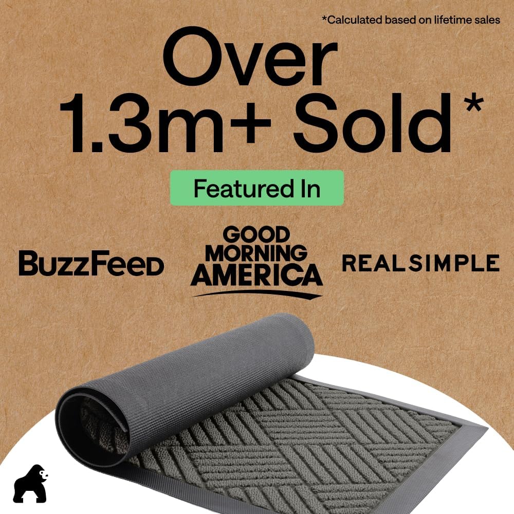 100% Waterproof All-Season WeatherMAX Doormat 35x23, US Designed Natural Rubber, Stain and Fade Resistant, Low