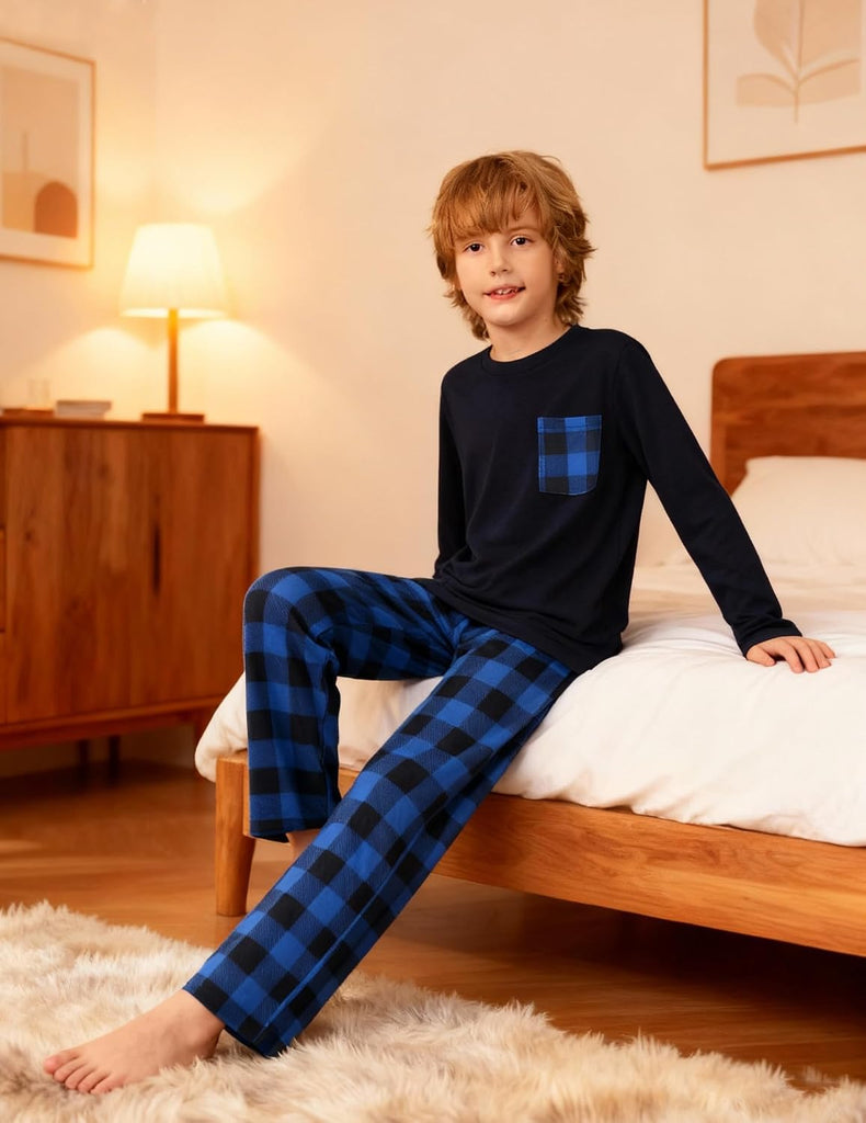 Boys Pajamas Long Sleeve Top and Pants 2 Piece Pajama Set for Boys