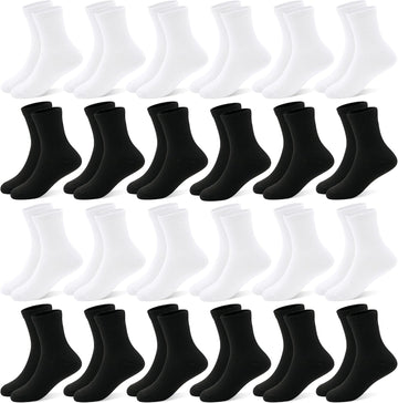 24 Pairs Boys Crew Socks, Unisex Kids School Socks