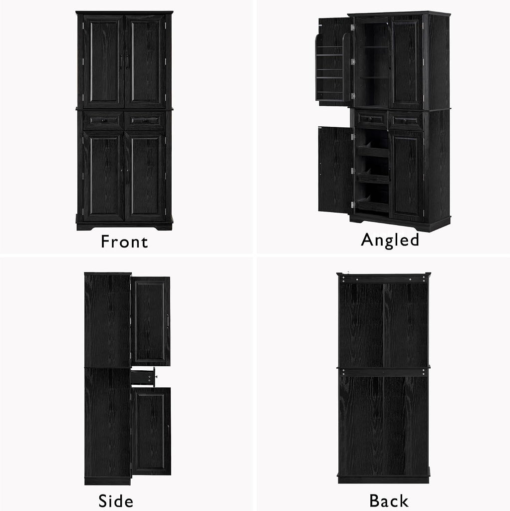 Farmhouse Pantry Cabinet with Drawers and Door Shelves, Black | Farmhouse Pantry Cabinet, Tall Storage Cabinet With