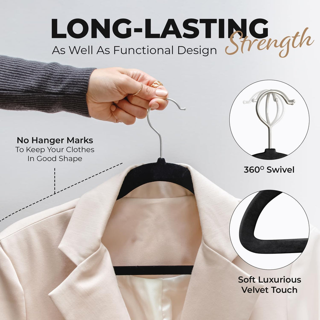 200 Pack Velvet Hanger for Shirt Pants Dresses Skirts Suits Jackets - Slim Space Saving Design - Standard Coat Hanger