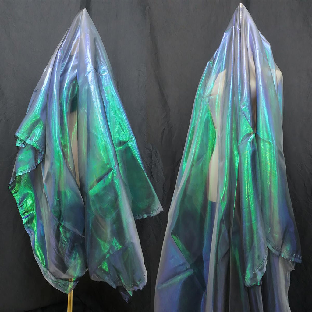 11 Yard Long 59" Wide Organza Lace Fabric - Magic Rainbow Laser Gradient, Iridescent Holographic for Wedding Dress