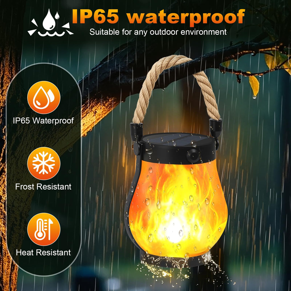 Solar Lanterns Outdoor, Ultra-Realistic Flickering Flame, USB & Solar Charging, 2 Lighting Modes, Waterproof Hanging