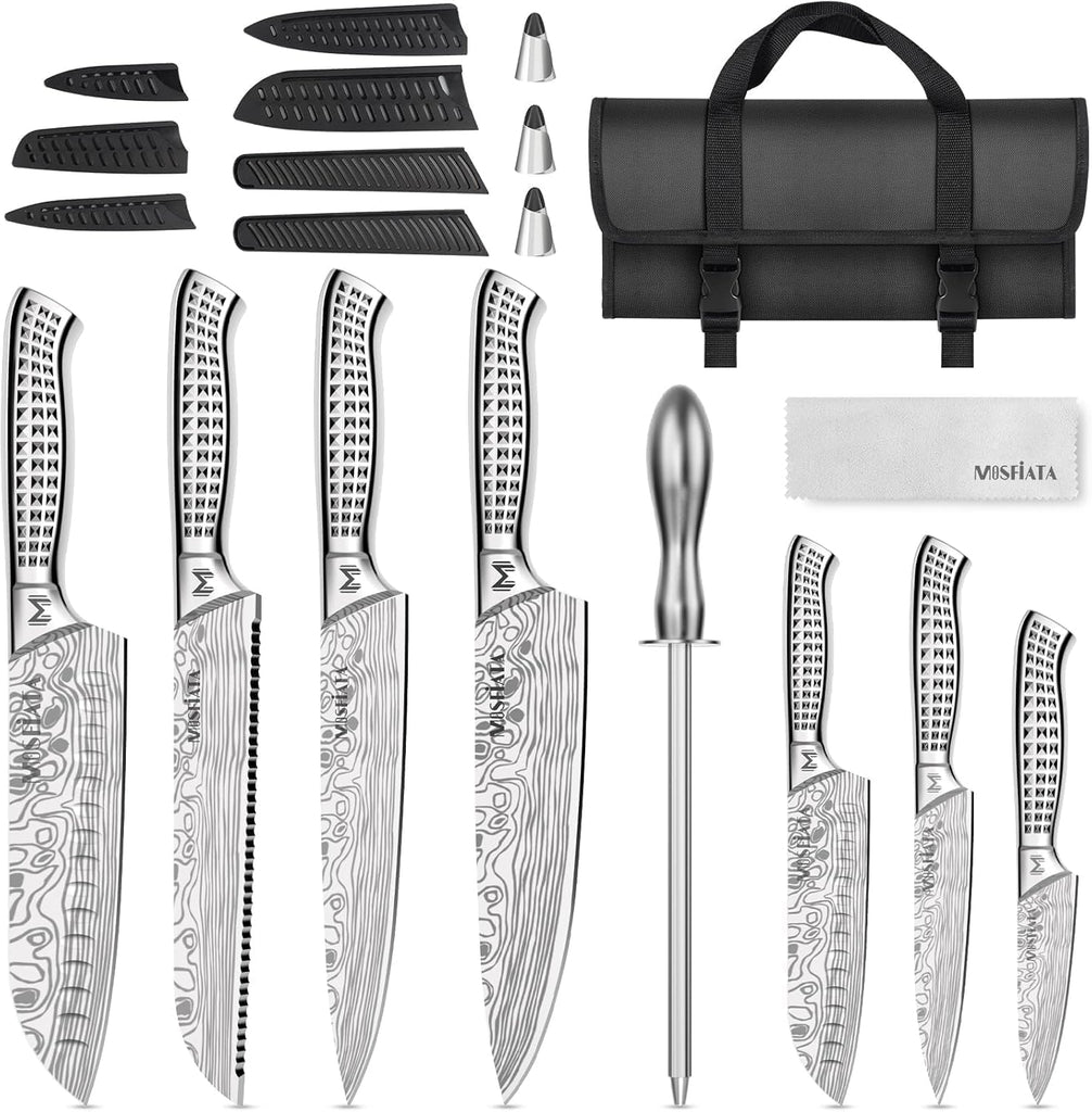 Kitchen Knife Set, 12 Pcs Japanese Stainless Steel Knife Sets with Oxford cloth storage bag with Knife Sharpening