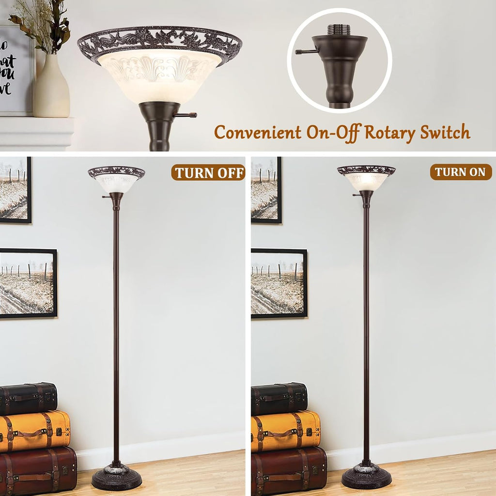 Torchiere Floor Lamp - 70" Victorian Floor Lamp with with Etched Glass Shade