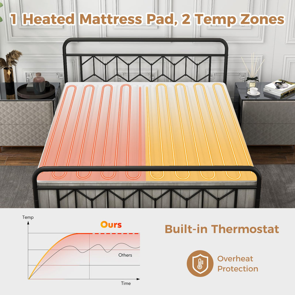 Heated Mattress Pad, Dual Control Electric Mattress Pad Bed Warmer with 9 Heat Settings & 9H Auto Shut-Off