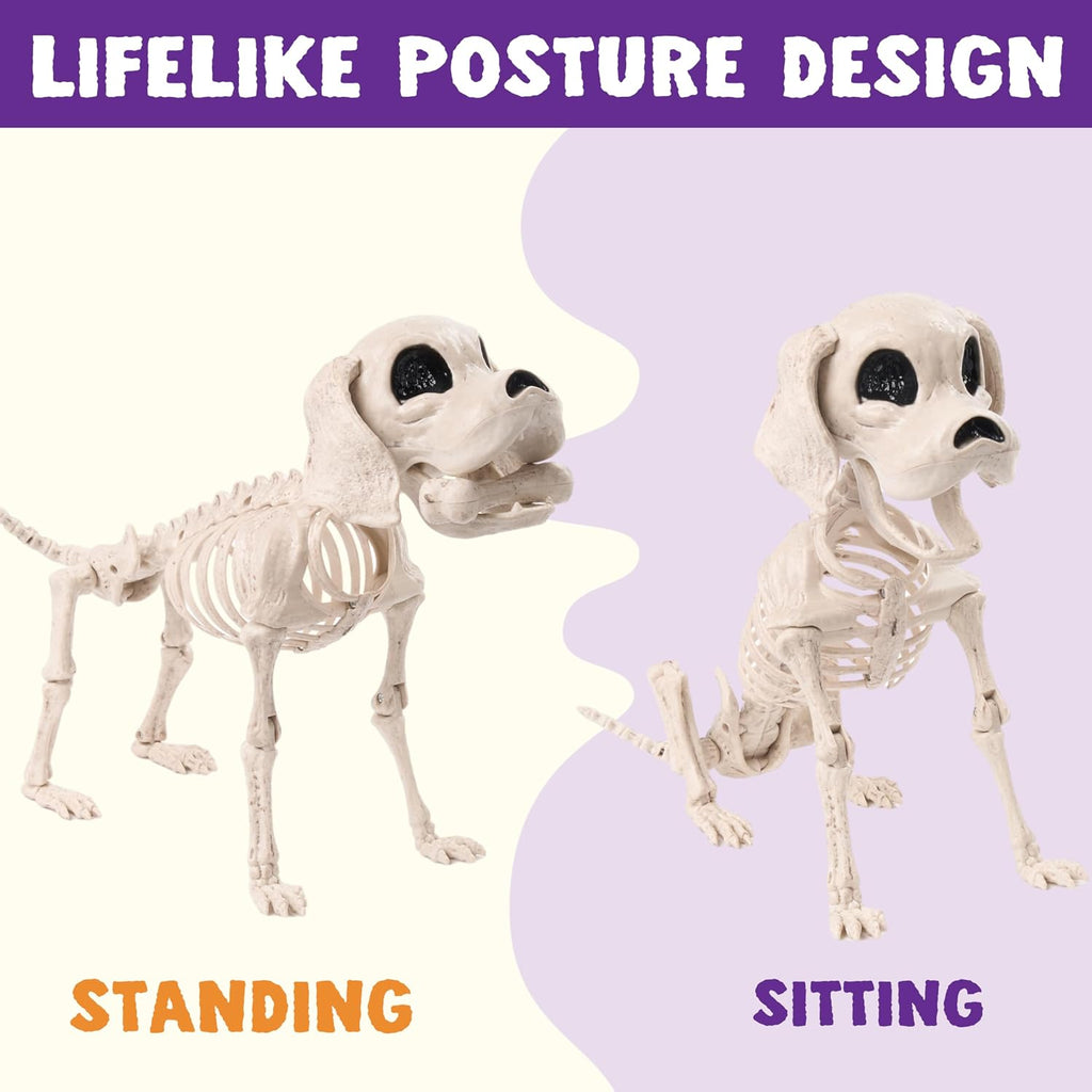 Posable Halloween Dog Skeleton Full Body Posable Joints Realistic Skeleton Puppy with Movable Joints for Halloween