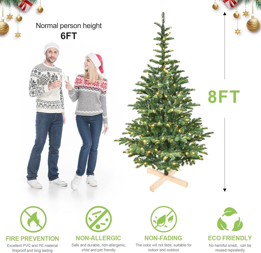 8FT Prelit Artificial Christmas Tree, Premium Douglas Fir Christmas Tree with 500 Warm White Lights & 1307 Branch