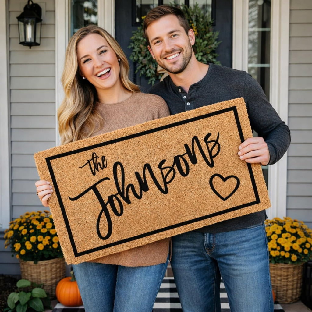 Personalized Doormat with Family Name - Custom Coir Welcome Mat, Monogram Front Door Mat, 10 Designs, 3 Sizes