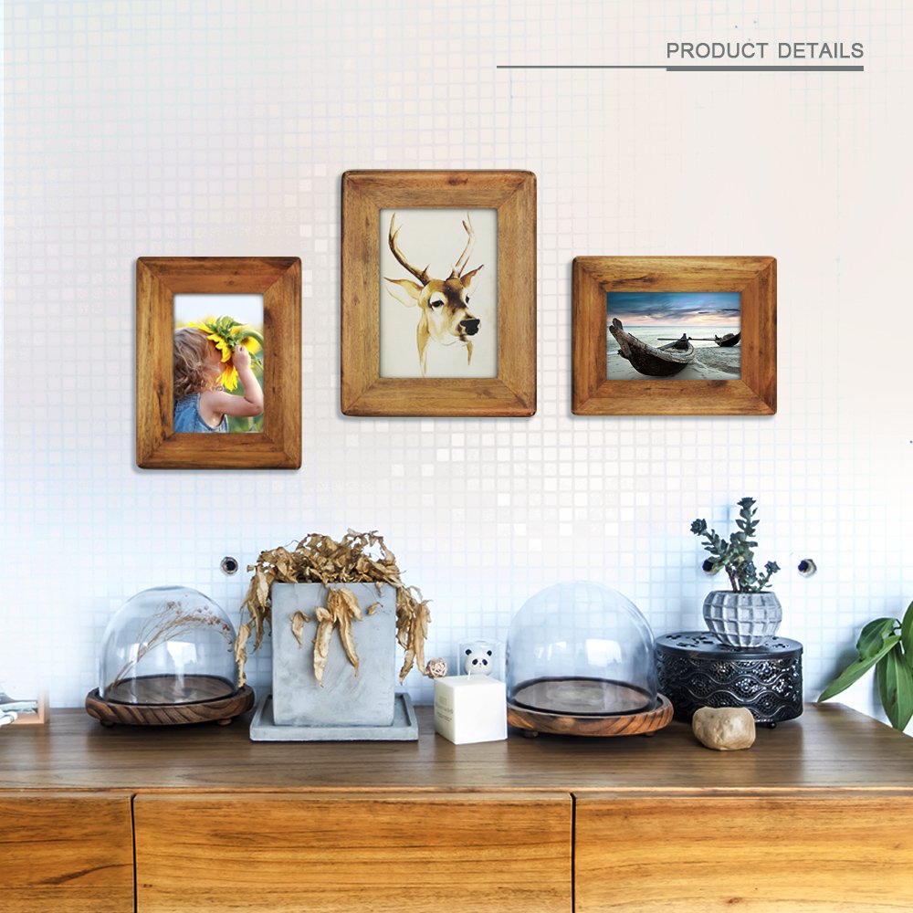5x7 Inch Rustic Wood Picture Frame, Solid Wood Photo Frame with Real Glass, Tabletop Standing or Wall Hanging