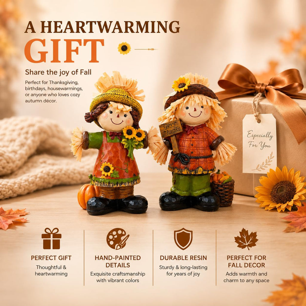 7" Fall Scarecrow Figurines, 2 Pack Thanksgiving Table Decor
