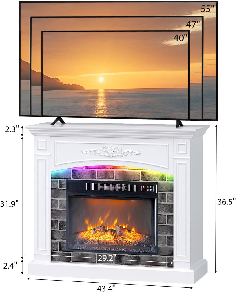 43'' Fireplace TV Stand for up to 55 inch TVs, Electric Fireplace with Mantel