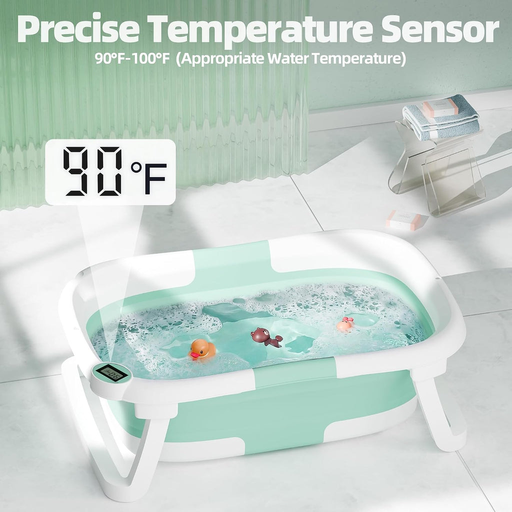 Collapsible Baby Bathtub with Thermometer, 0-36 Months, Turquoise