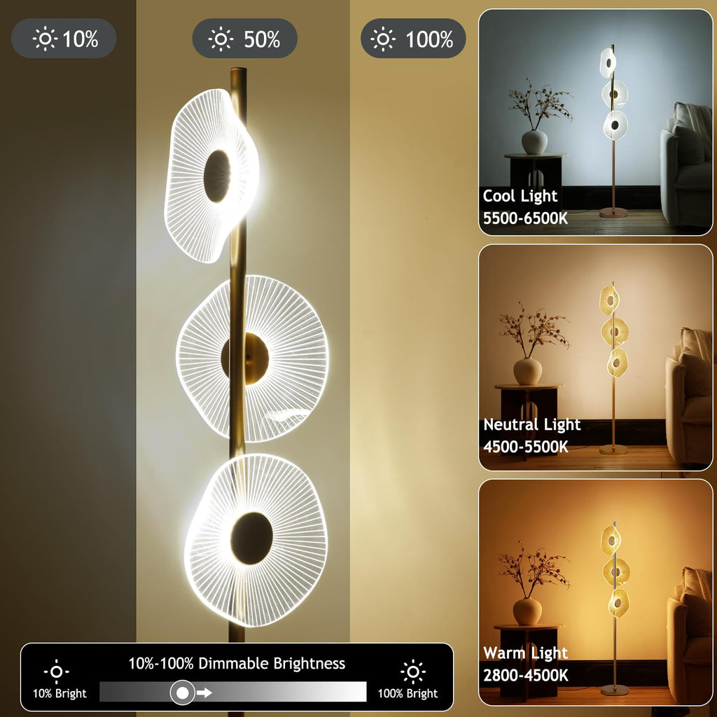 Modern Black Floor Lamp, Dimmable LED Standing Lamp with Remote