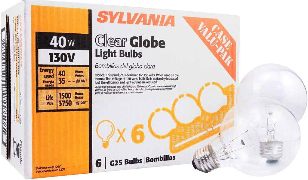40 Watt Vanity Light Bulbs 6 Pack - Incandescent E26 Medium Base Globe Bulbs for Bathroom, Dimmable G25 Type G Round