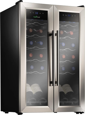 24-Bottle Wine Fridge - Dual Zone Cooler for Red & White Wines, 41°F - 64°F Temp