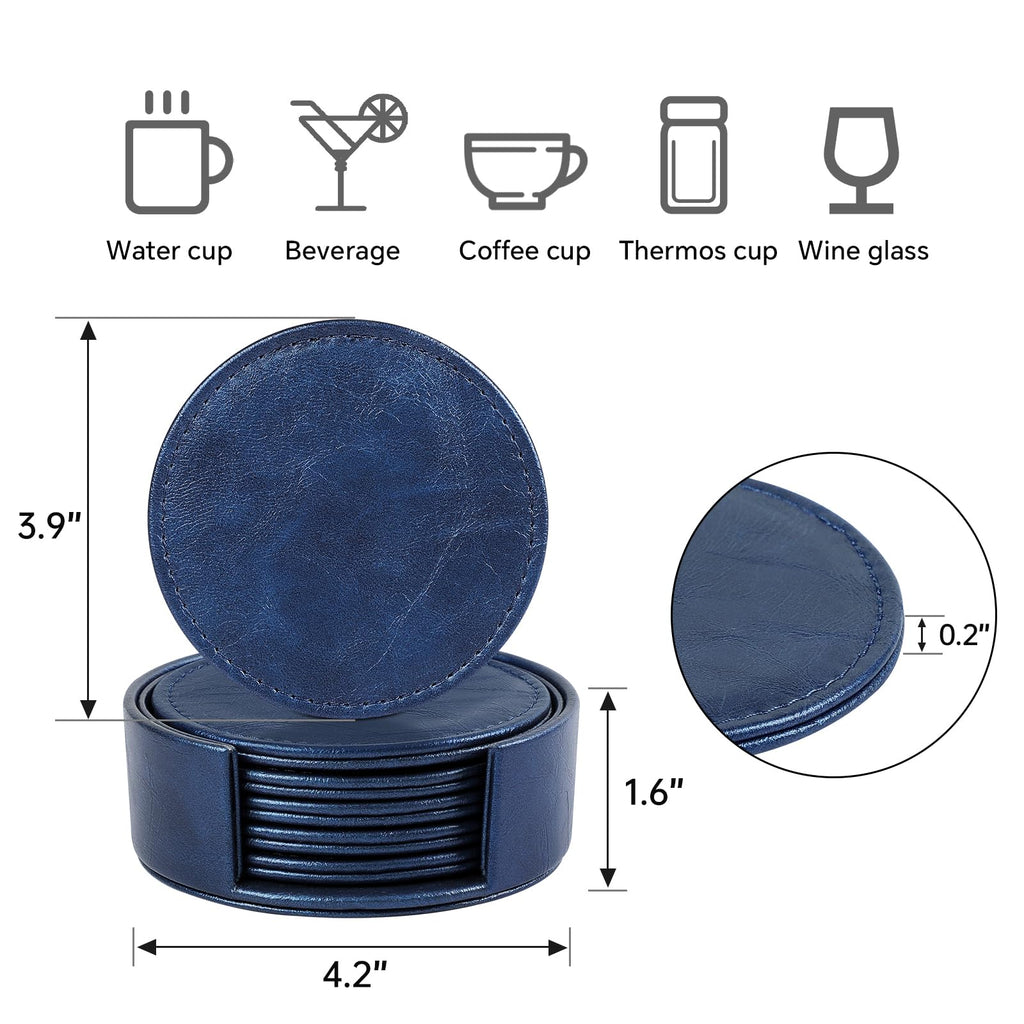 Leather Coasters Set of 6 with Holder, Tabletop Protection, Coffee Table & Bar Decoration, Modern-Style Drink
