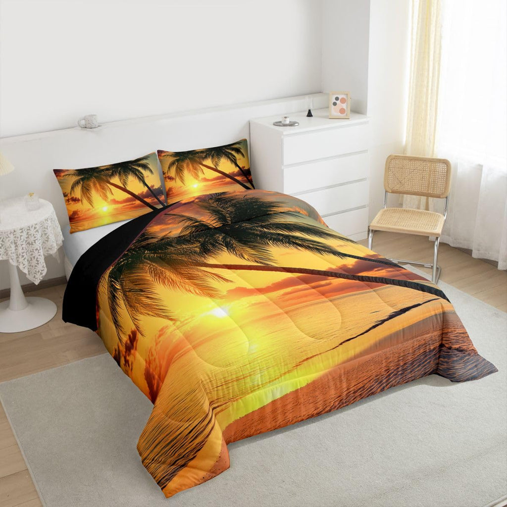 Ocean Beach Comforter Palm Tree Leaves Comforter Set