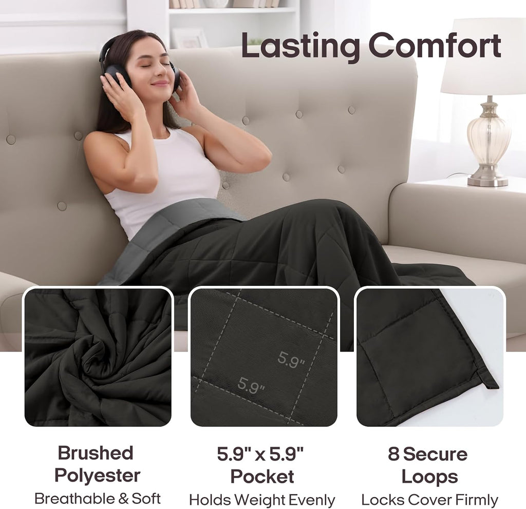 Weighted Blanket for Adults (48"x72", 15lbs, Grey/Black) | Cooling Weighted Blankets for Adults, High Breathability