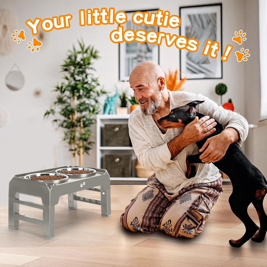 Elevated Bowls, 4 Height Adjustable Raised Stand With 2 Thick 50oz Stainless Steel Food Bowls, Non-Slip Feeder