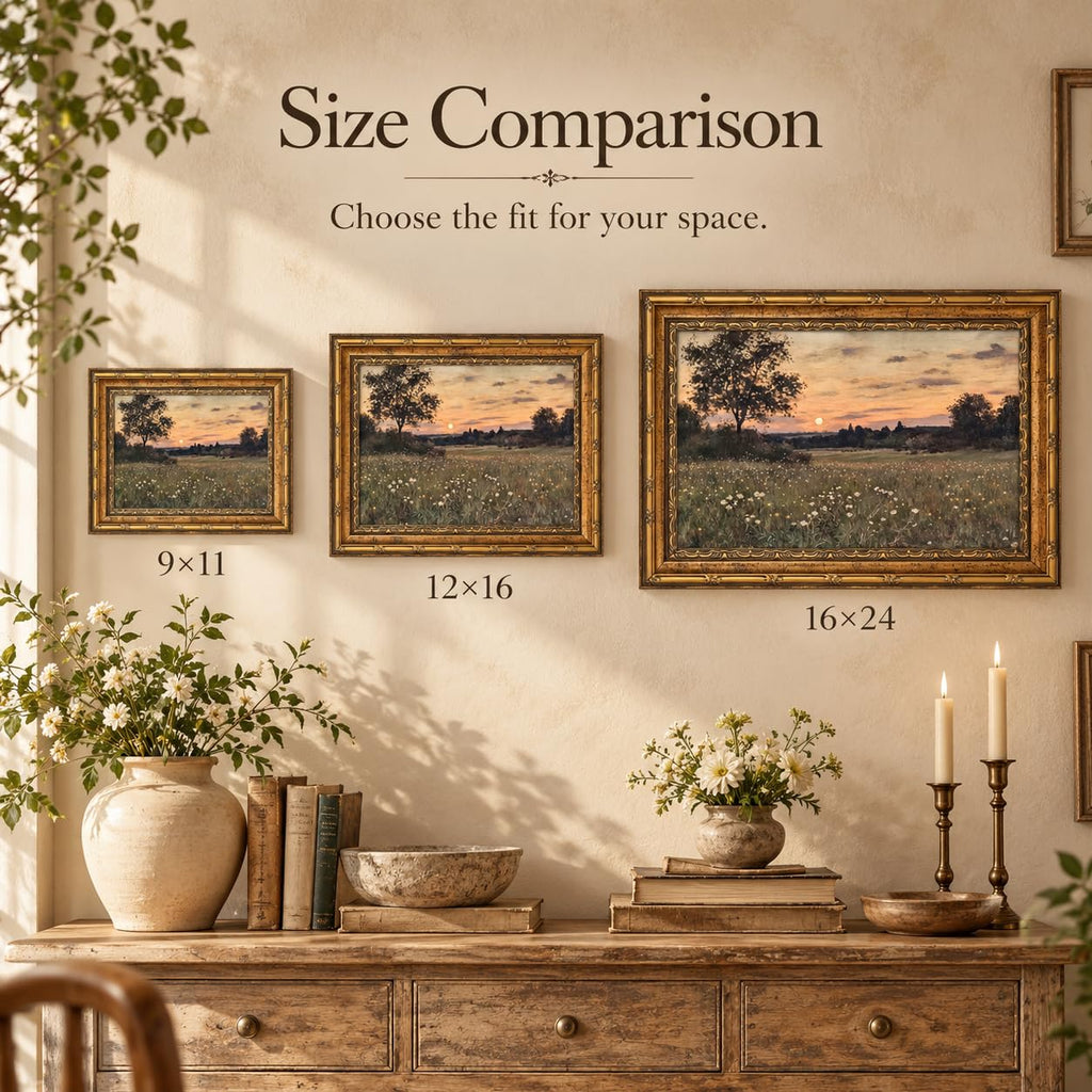 Vintage Gold Framed Rustic Firefly Field Landscape Wall Art 16x24Inch
