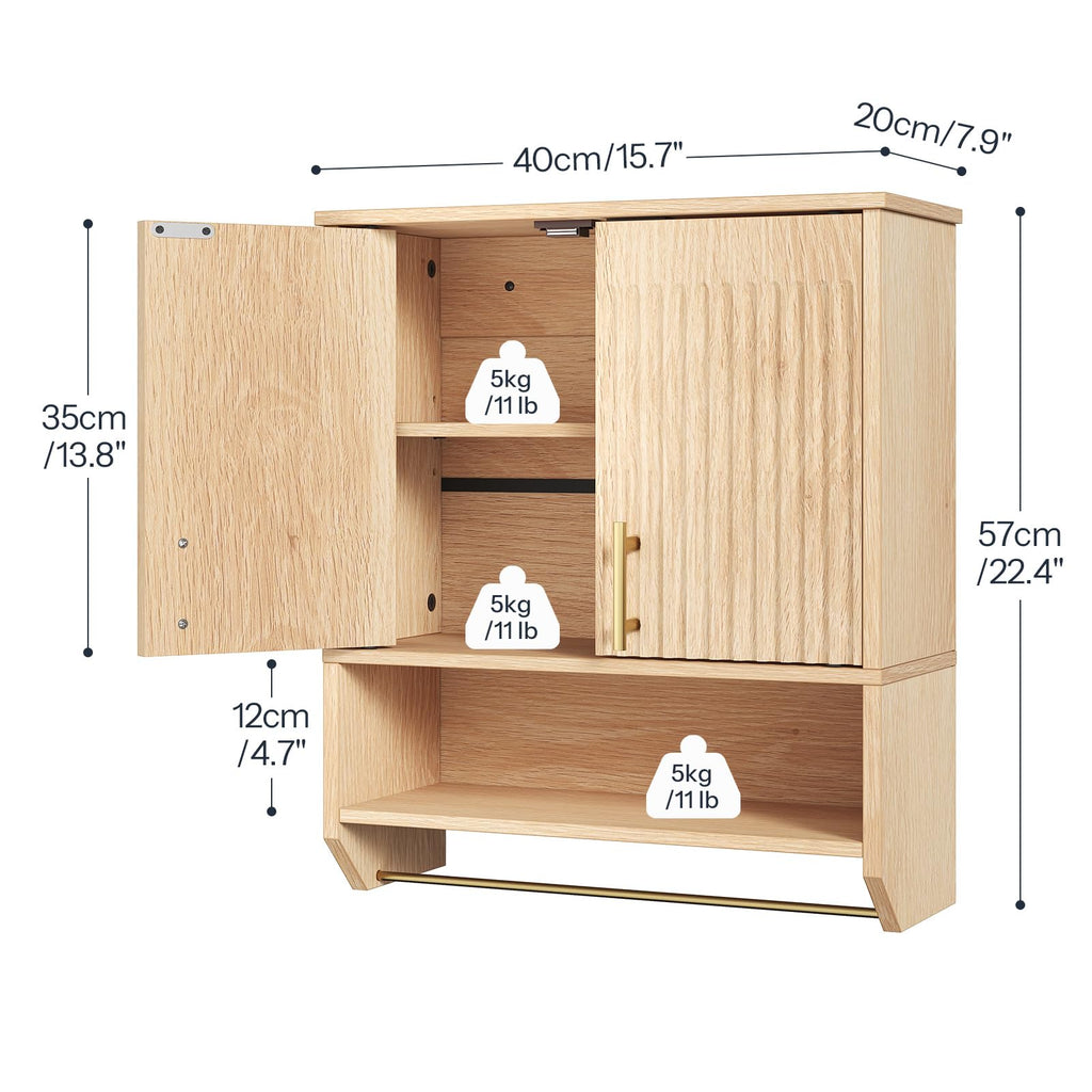 Narrow Bathroom Wall Cabinet with Towel Rack, Space Saving Medicine Cabinet for Small Spaces, Farmhouse Fluted Wall