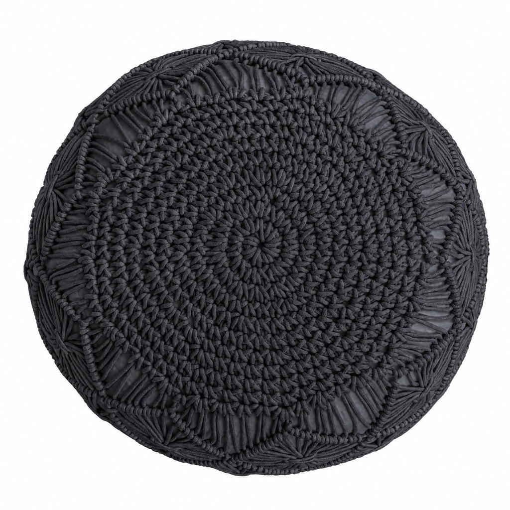 Macrame Pouf Ottoman 20x20x14 Grey Handwoven Dori Footrest Stool