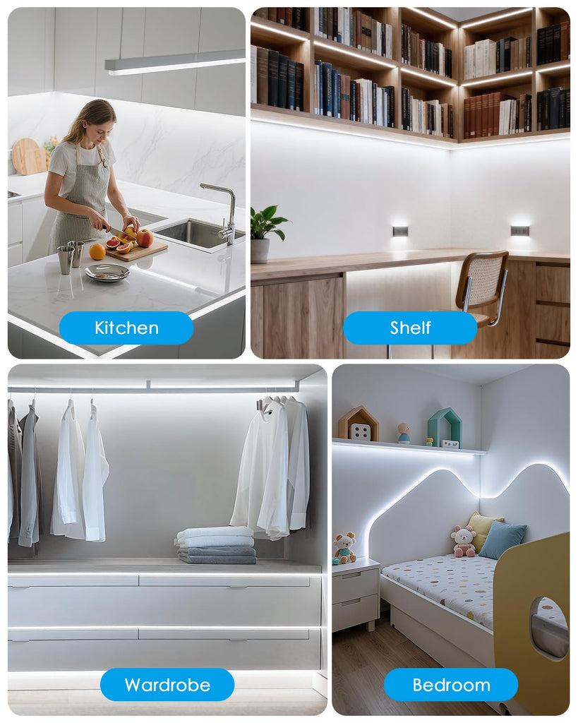 AC 120V LED Strip Light 72in Under Cabinet Cold White Self-Adhsive Under Counter Lighting Strips Plug in with Switch