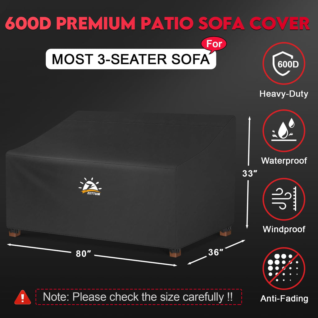 Patio Sofa Cover 80 Inch - 600D Outdoor Couch Cover Furniture Cover Waterproof & Heavy Duty, Large 3-Seater Bench