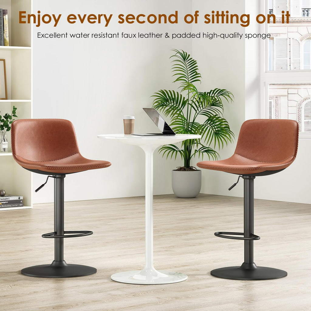 Adjustable Bar Stools Set of 2, Mid Century Modern Swivel Bar Stools, Industrial Bar Height Stools With Back Support