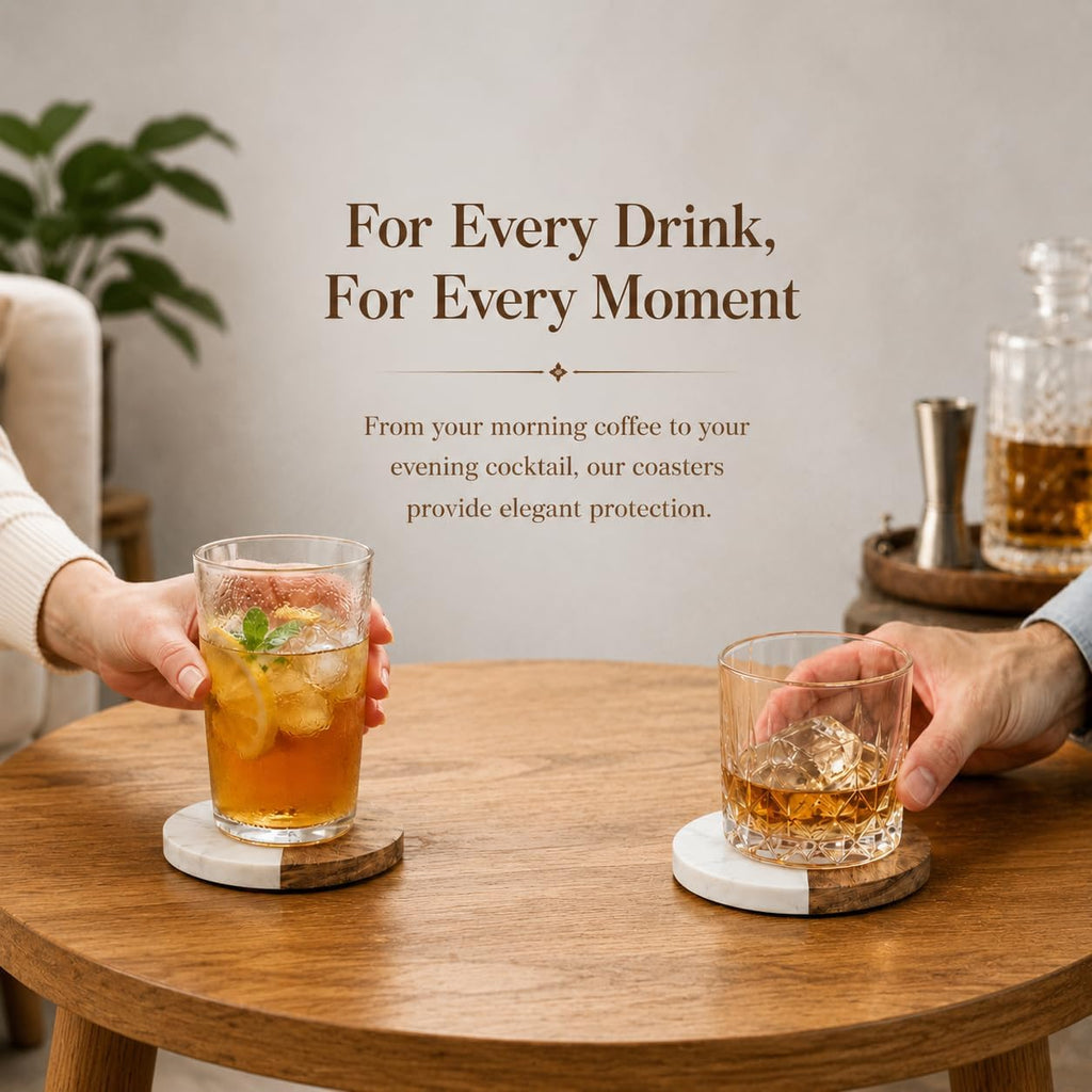 Packs Marble Wood Coasters, Round Coaster, Handcrafted Artificial Marble Coasters Set for Your Drinks - Set of 6