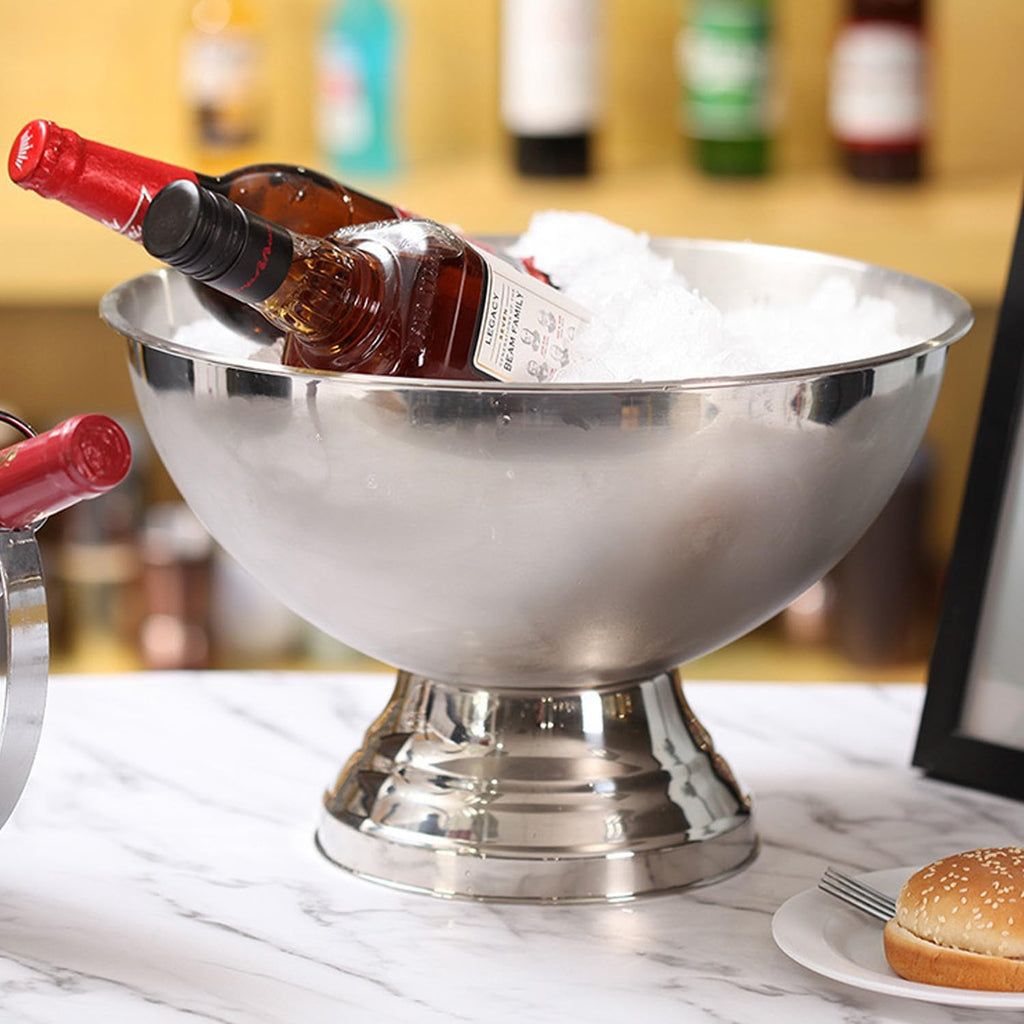 Large Ice Bucket 13L Stainless Steel Champagne Bowl Ice Bucket with Ice Scoop Semicircle Drink Tub with Integrated