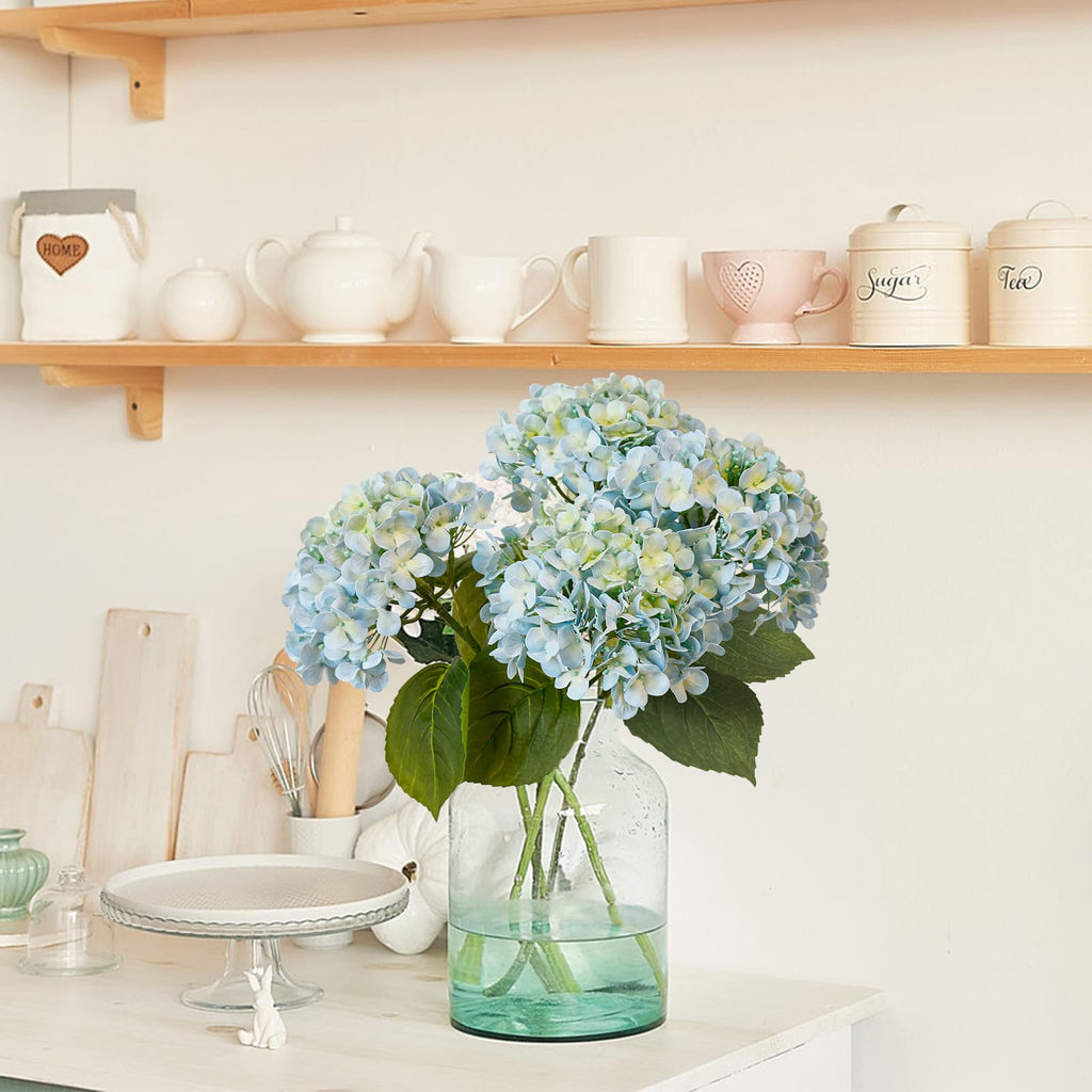 4 Pcs Light Blue Artificial, 21" Real Touch Faux for Decor, Floral Arrangements for Centerpiece Table Decorations, Home